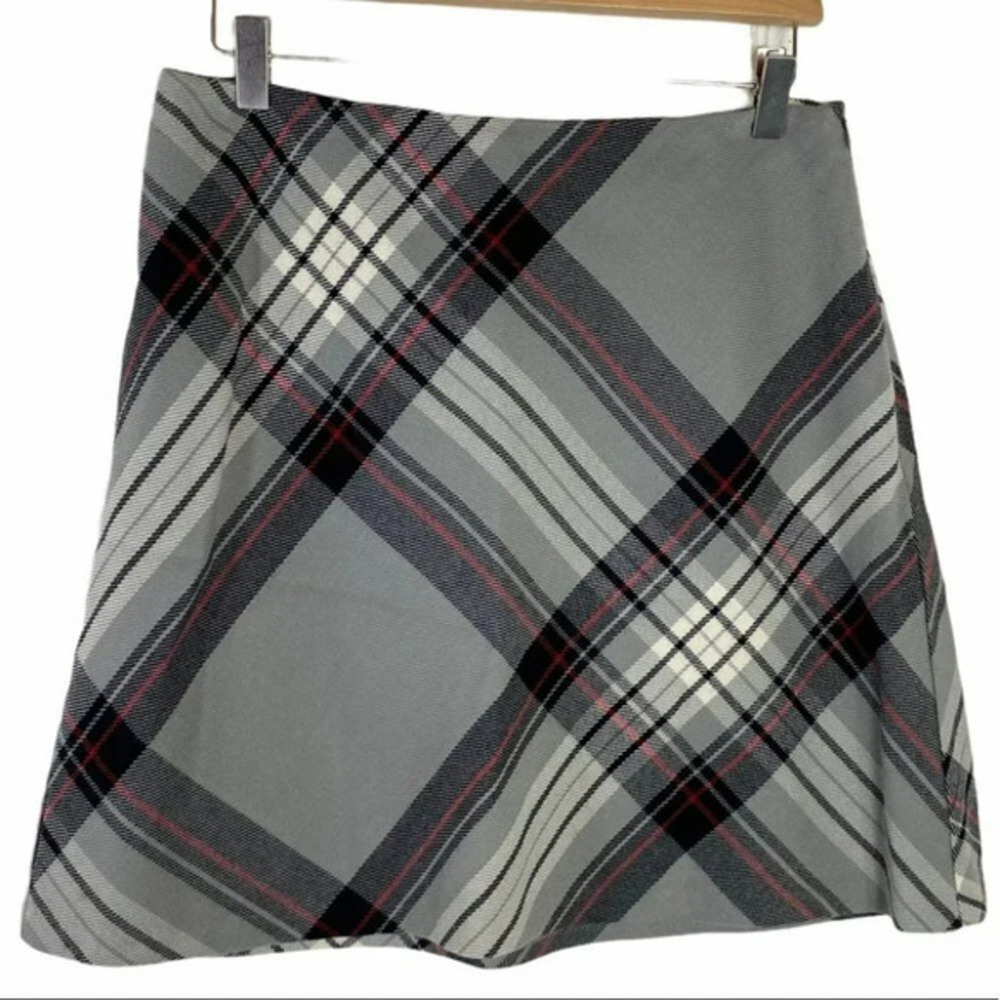B. Moss Company Mini Skirt 8 Gray Plaid Wool Blend A-Line Vintage Made in USA